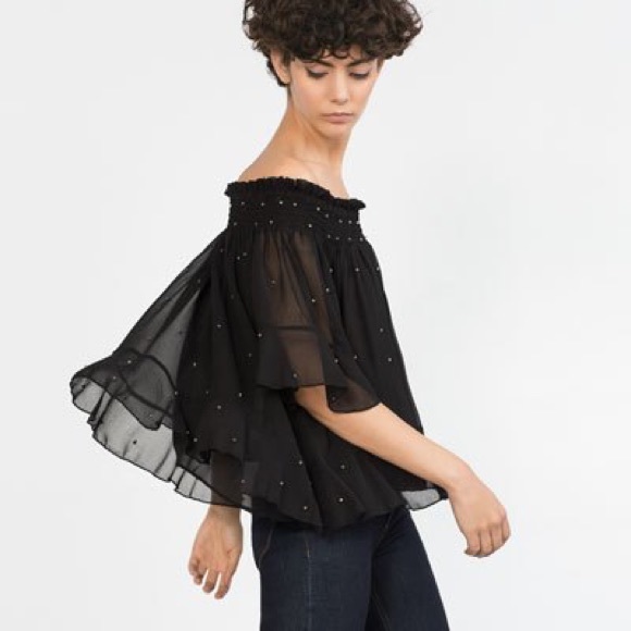 Zara Tops - NWT Zara Off the Shoulder Flowing Jeweled Top